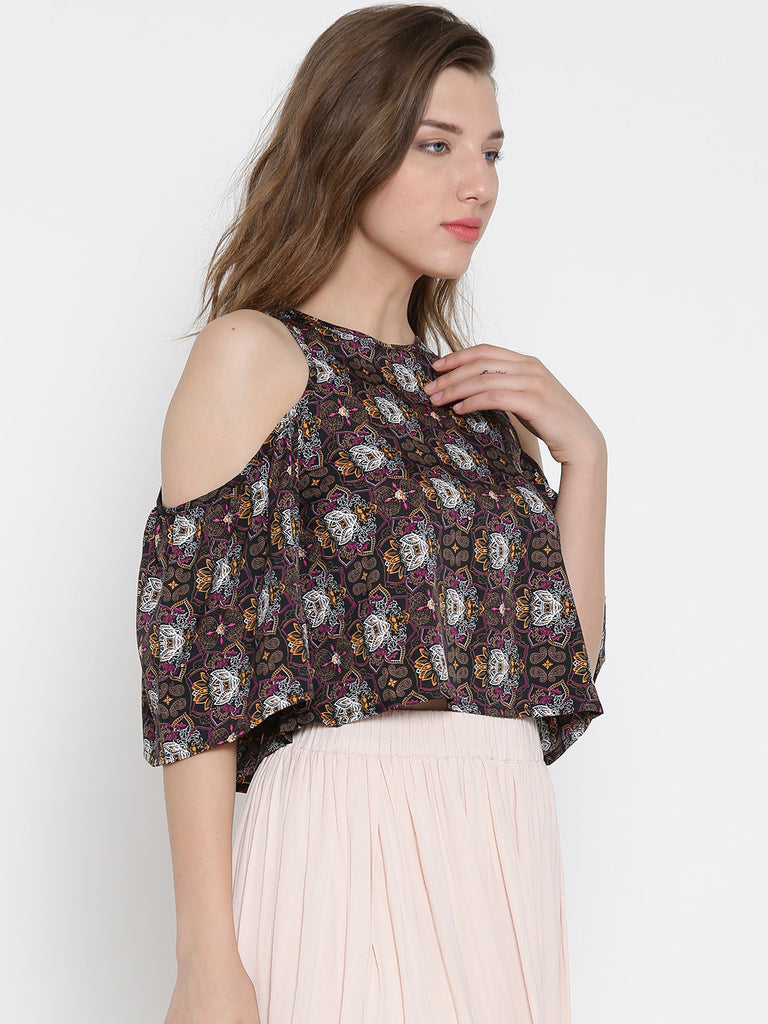 black cold shoulder crop top