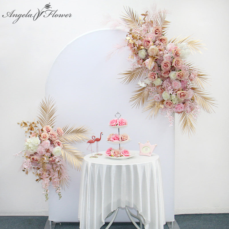 Golden Pink White Rose Artificial Flower Row Arrangement Wedding Arch Backdrop Decor Hanging Corner Flower Home Decor A713 A1212