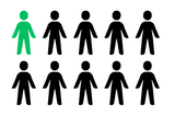 10 figures in black with one shaded in green