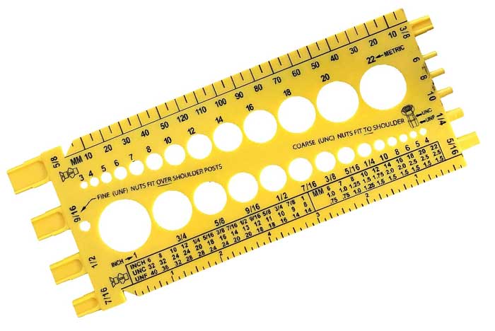 measure a bolt with this thread, nut, and bolt gauge