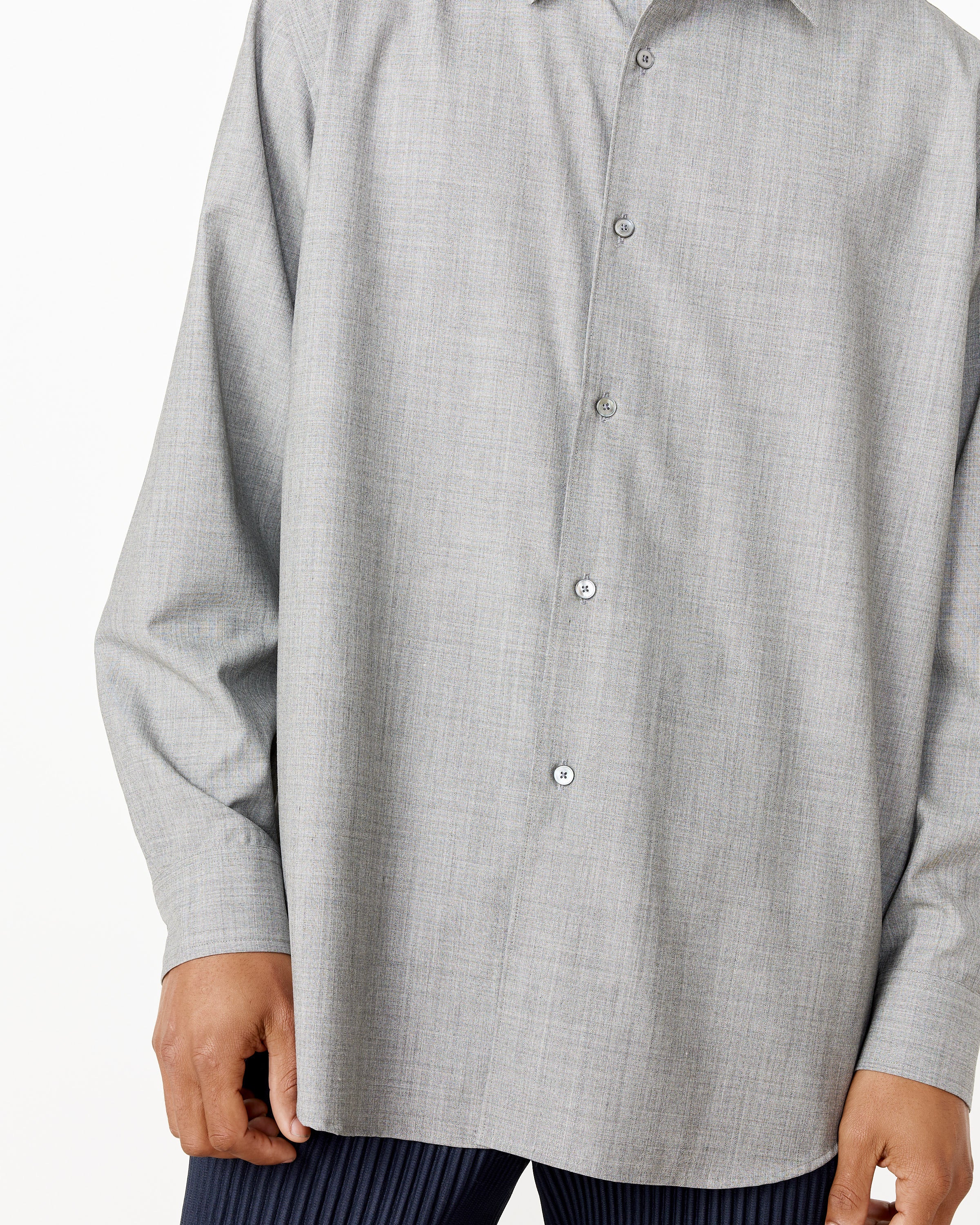 Brushed Cotton Wool Rib Knit Shirt in Black in Cream