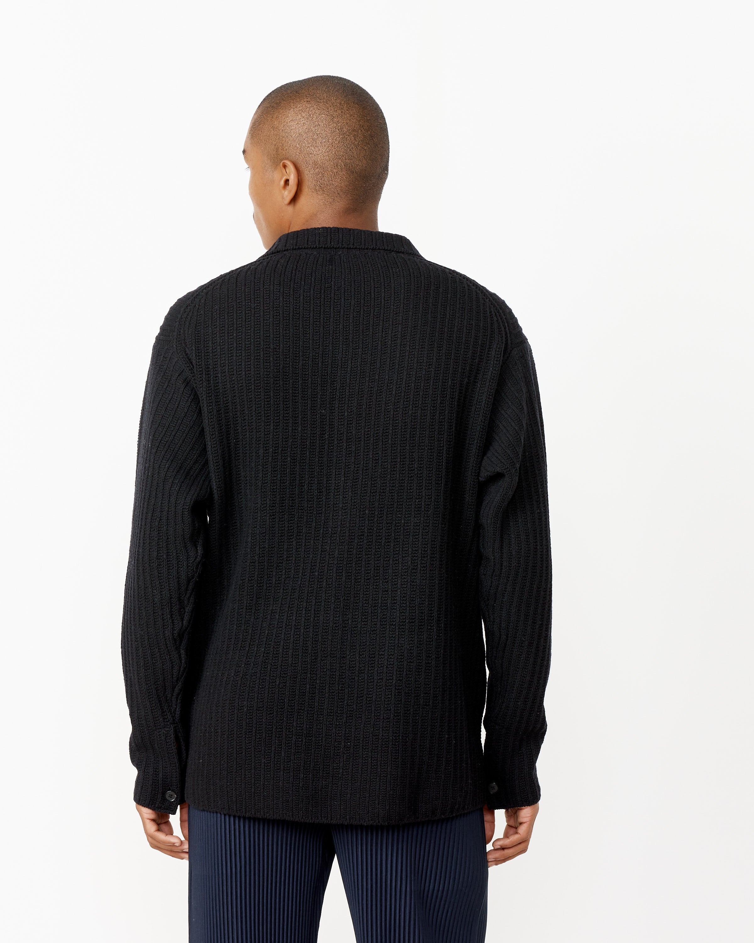 Super Fine Wool Rib Knit Big Pullover - Black