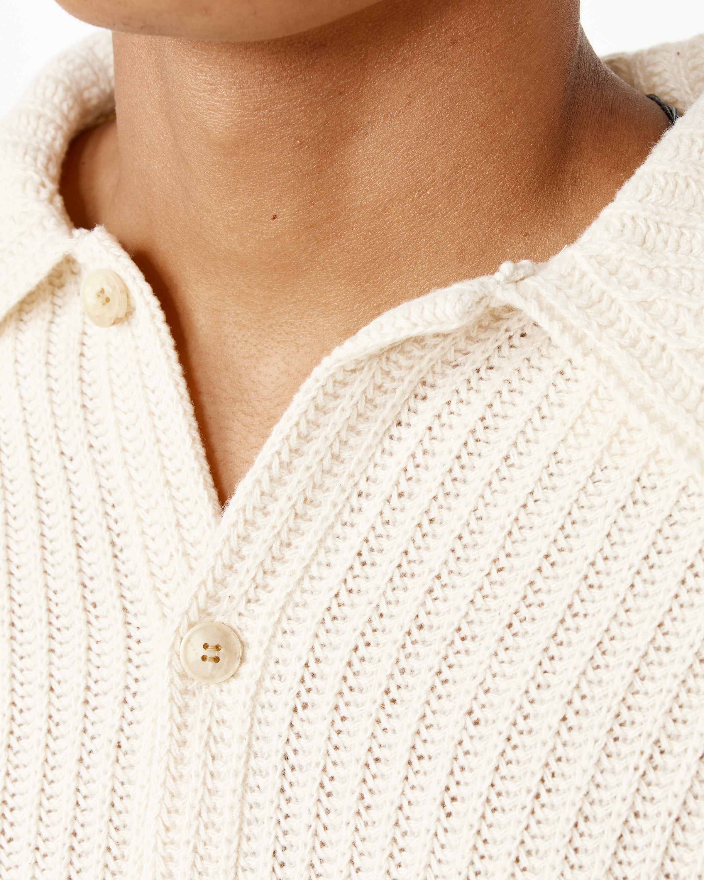 Brushed Cotton Wool Rib Knit Shirt in Black in Cream