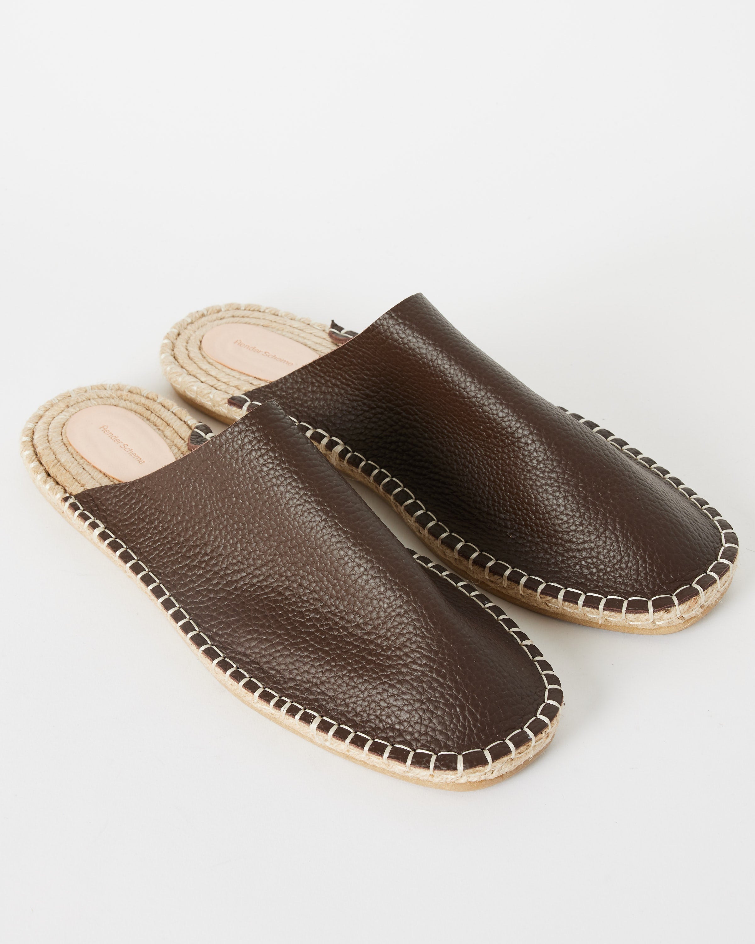 Grain Leather Jute Mule in Dark Brown in Taupe