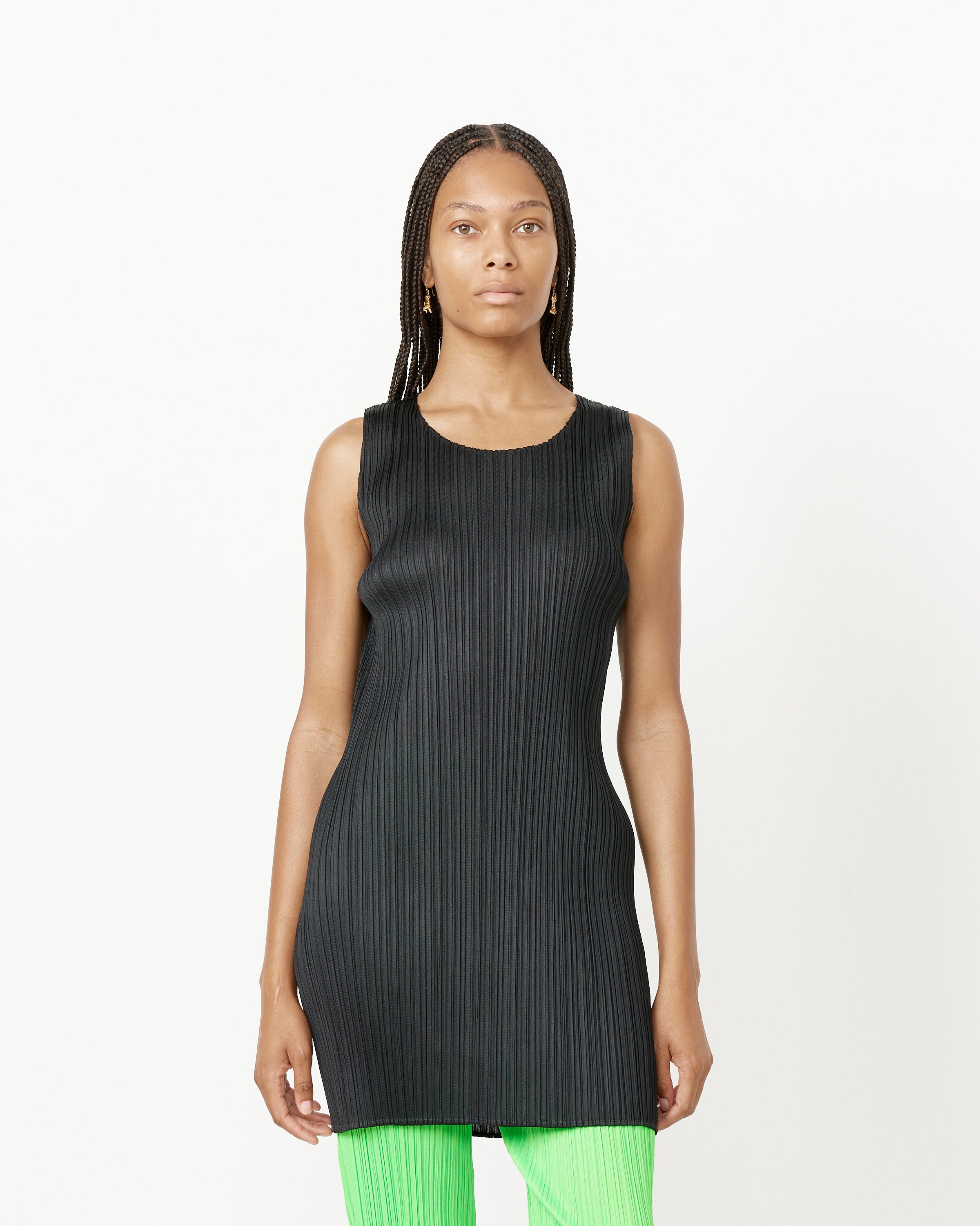 Pleats Please Issey Miyake Basics khaki pleated tank top