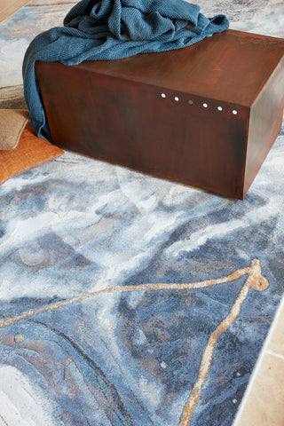 Modern design blue rug under furniture- Rugs Direct 