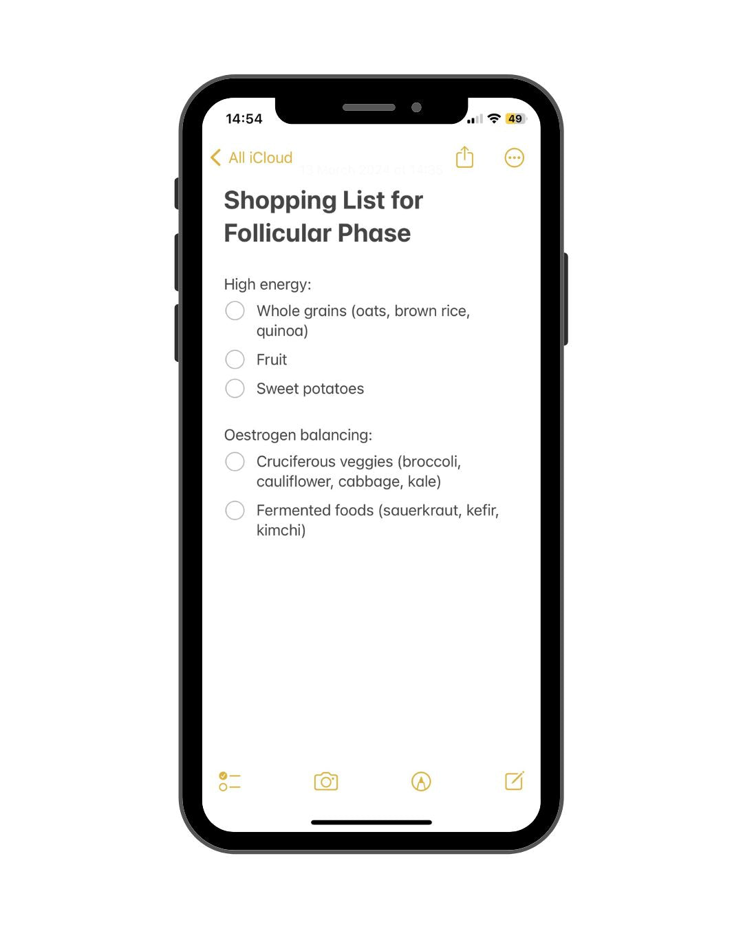 Follicular Phase Shopping List Phone