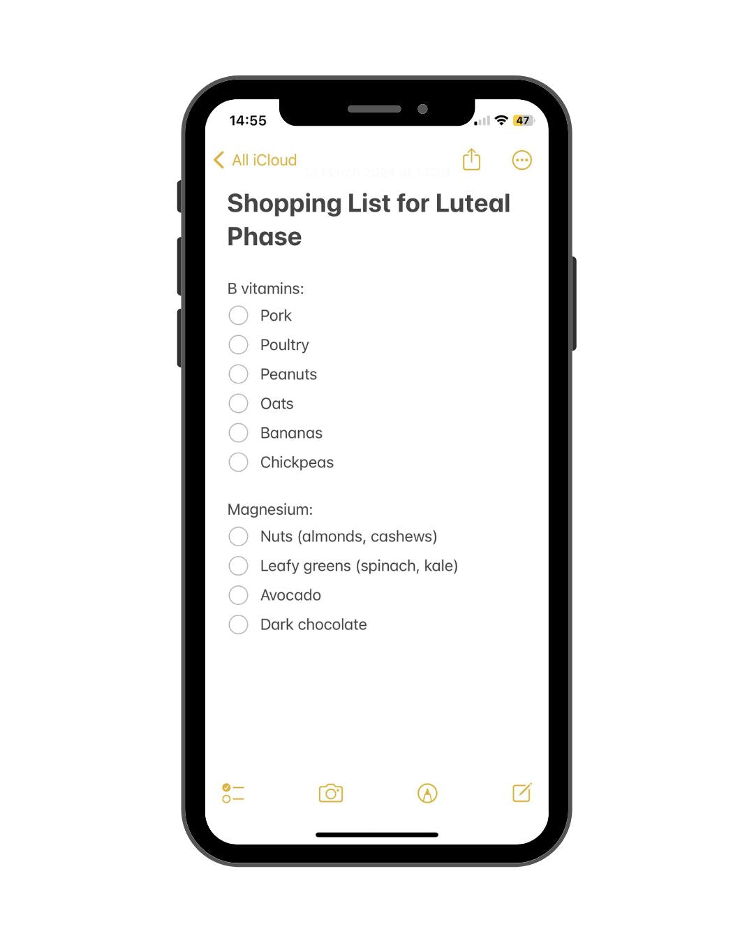 Luteal Phase Shopping List Phone
