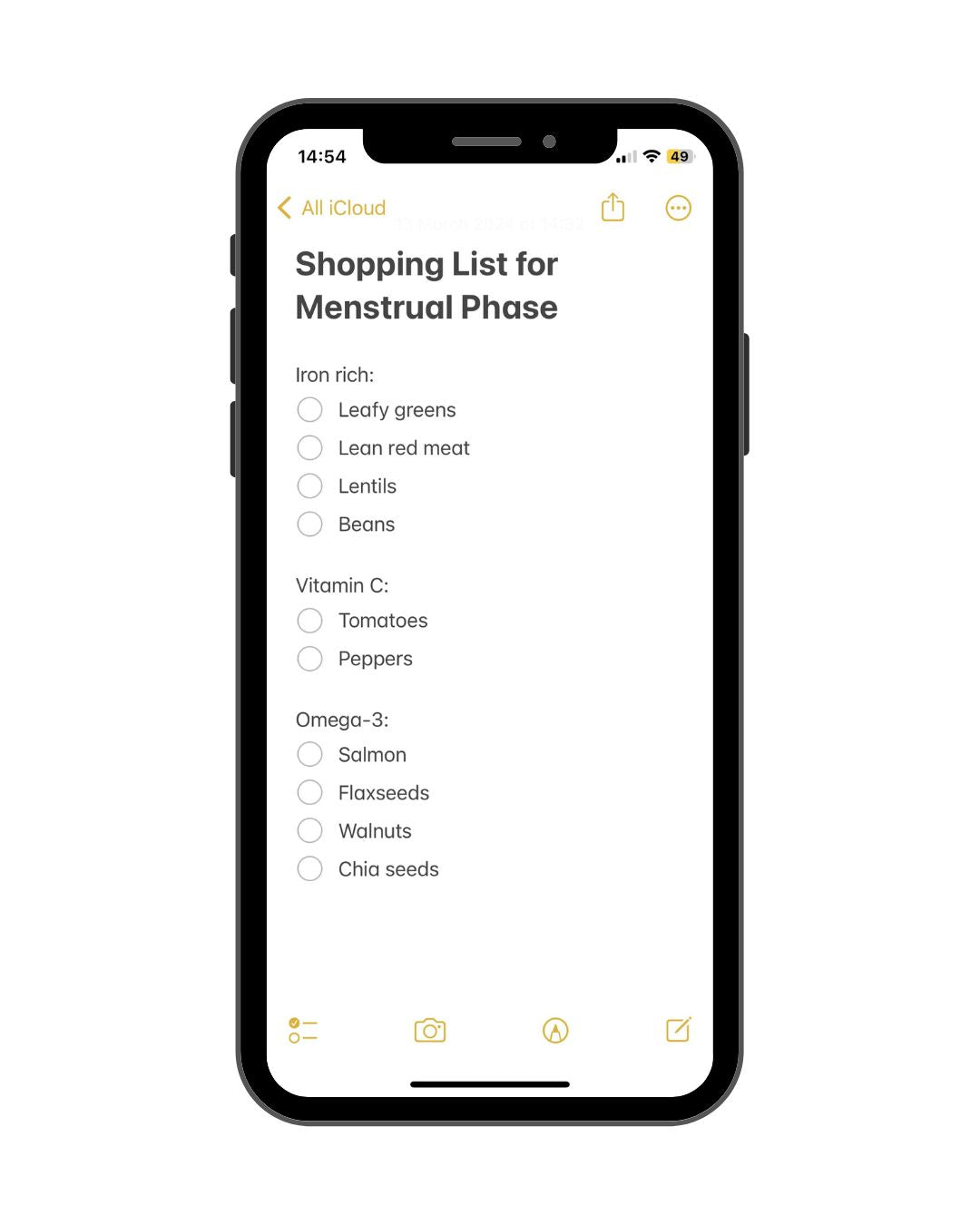 Menstrual Phase Shopping List Phone