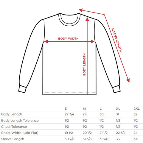 crewneck sweatshirt size chart