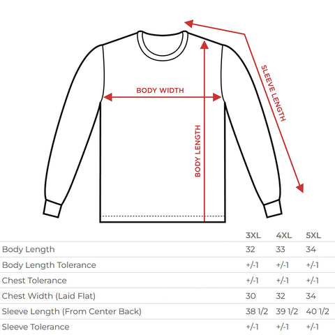 crewneck sweatshirt size chart