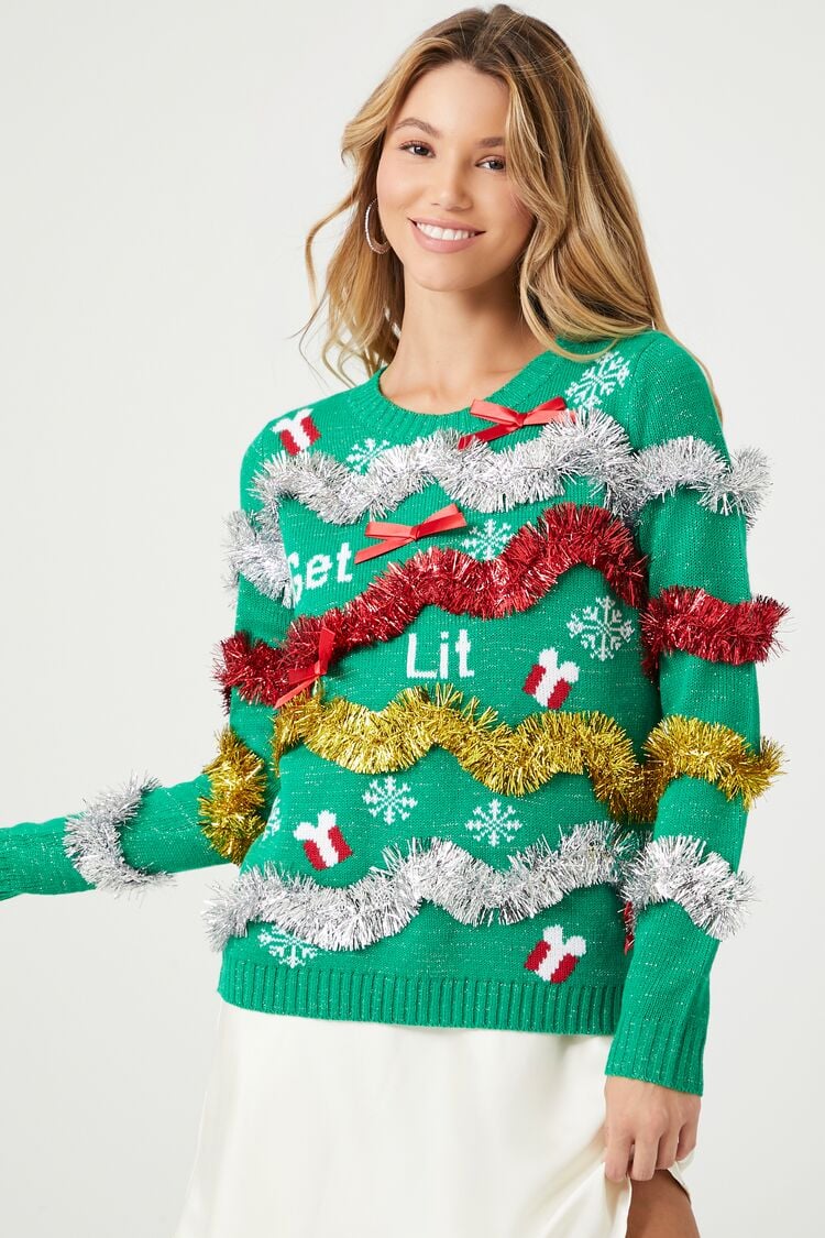 Forever 21 Knit Women's Get Lit Christmas Sweater Green/Multi - Authentic.com product image