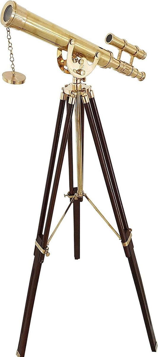 18 Inch Telescope With Wooden Tripod Vintage Brass Spyglass