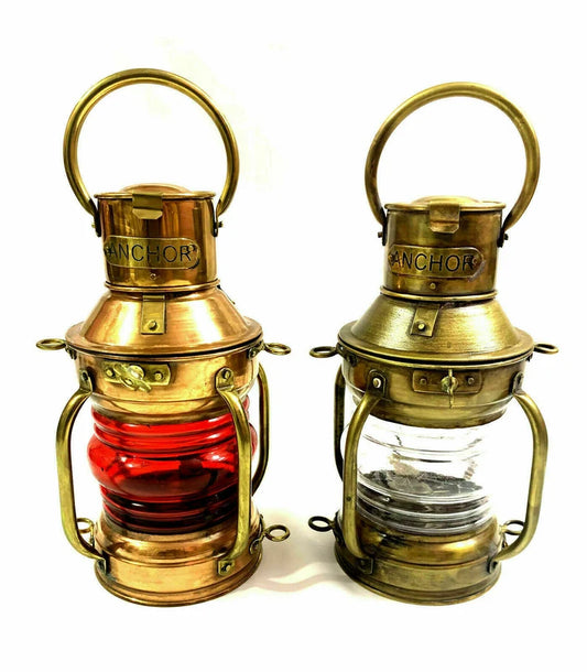 Antique Brass Finish Port & Starboard Lanterns Nautical Oil Lamps Ship Boat   12 Canal Boat Porthole Window Antique Brown Door Window Ship Porthole12 Canal  Boat Porthole Window Antique Brown Door Window