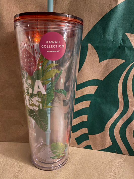 2x STARBUCKS Hawaii Collection “Aloha Vibes” Tumbler Venti Cups 24oz Lids  Straws