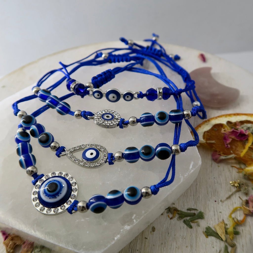 Pack of 5  Designer Rubber Spring String Bracelet with Evil Eye Protector  for WomenMenChildren
