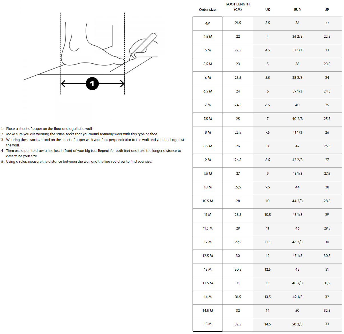 Size Chart - Salomon - Footwear - Men's