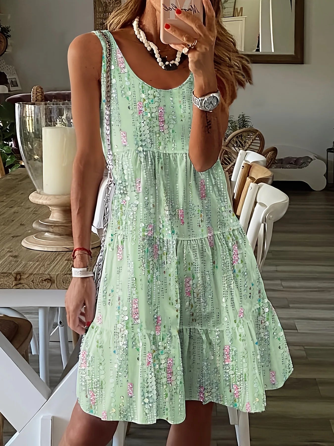 Floral Print Sleeveless Midi Dress for Spring and Summer - Image 4