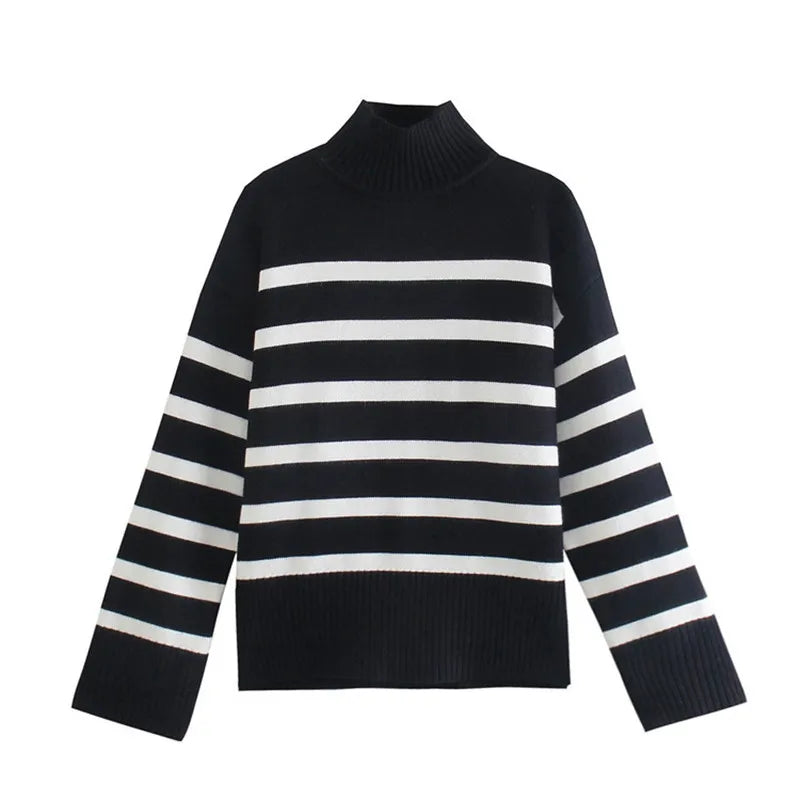 Striped Knit Pullover Sweater for Women, Oversized & Casual - Image 2