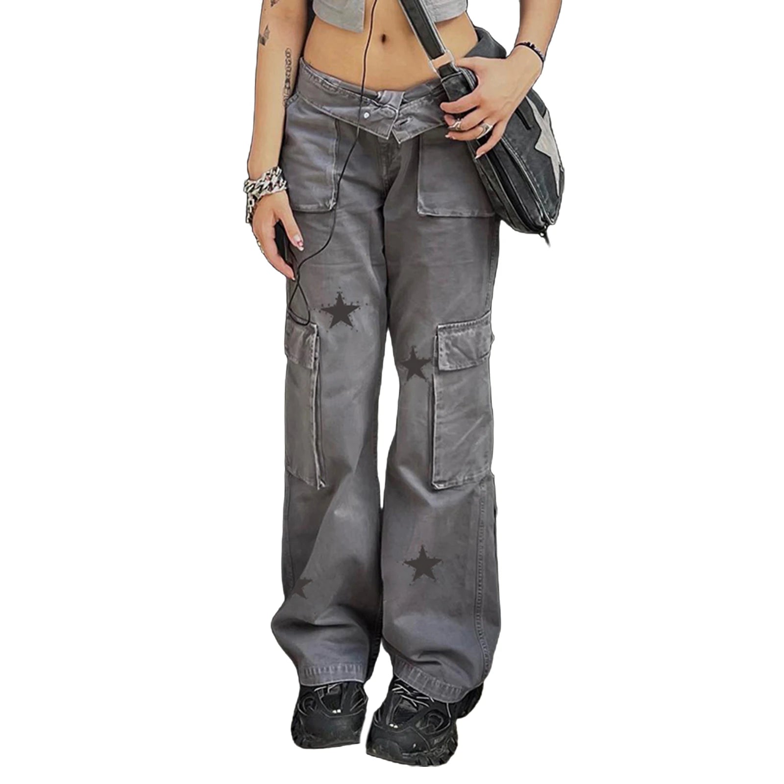 Women's Straight Denim Pants with Big Star Print Pockets - Image 2