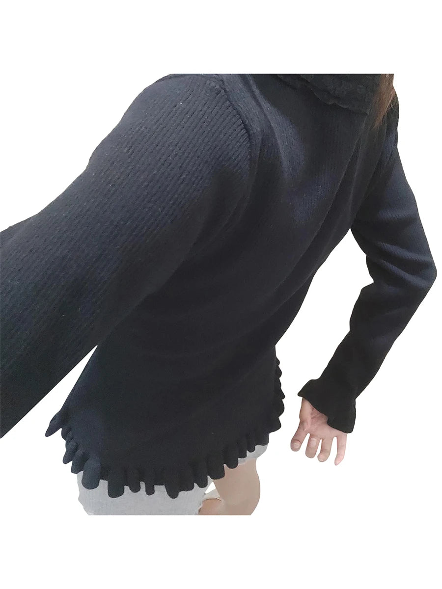 Women's Slim Knitwear Black Long Sleeve V-Neck Button Top - Image 5