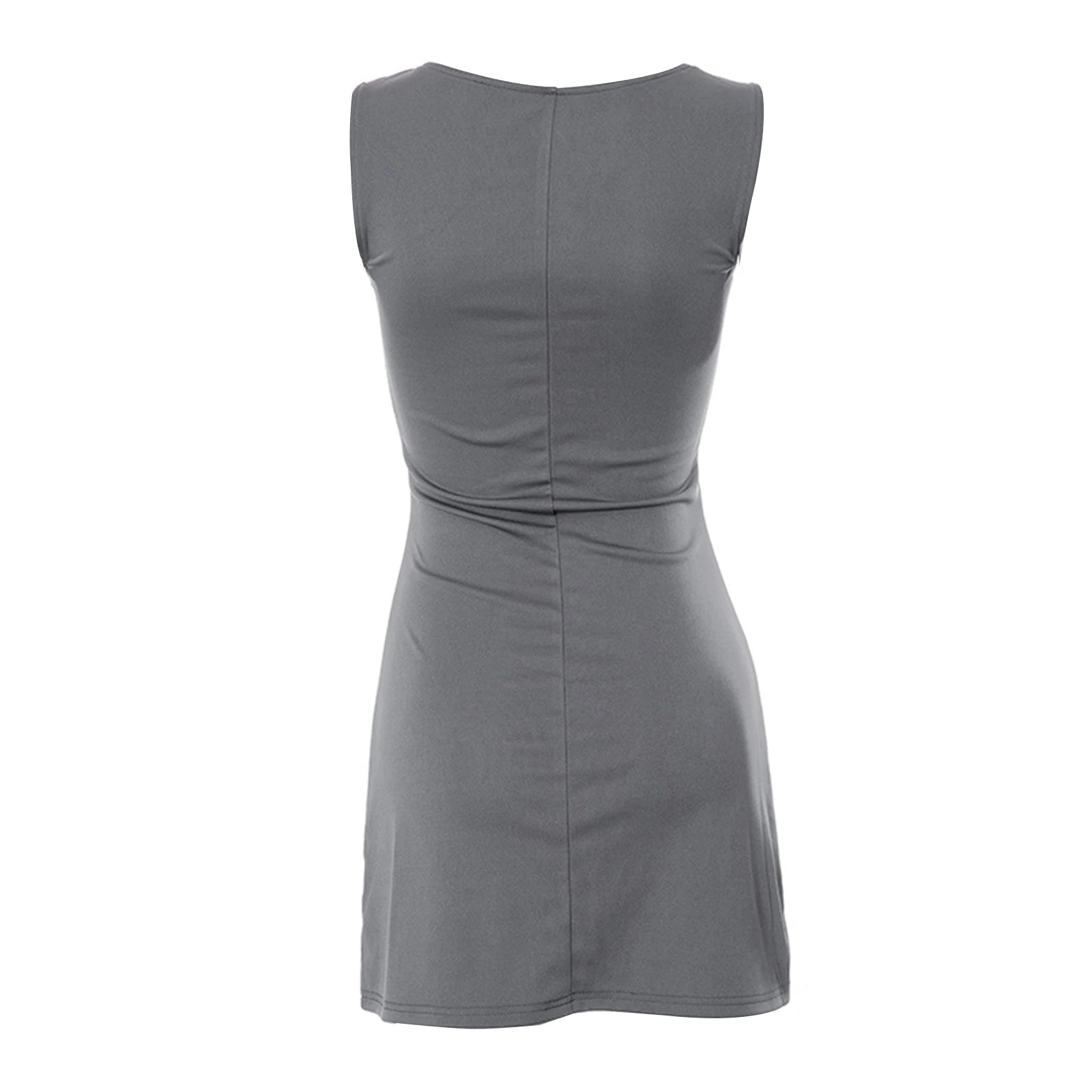 Gray Casual A Line O Neck Sleeveless Mini Dress - Image 5