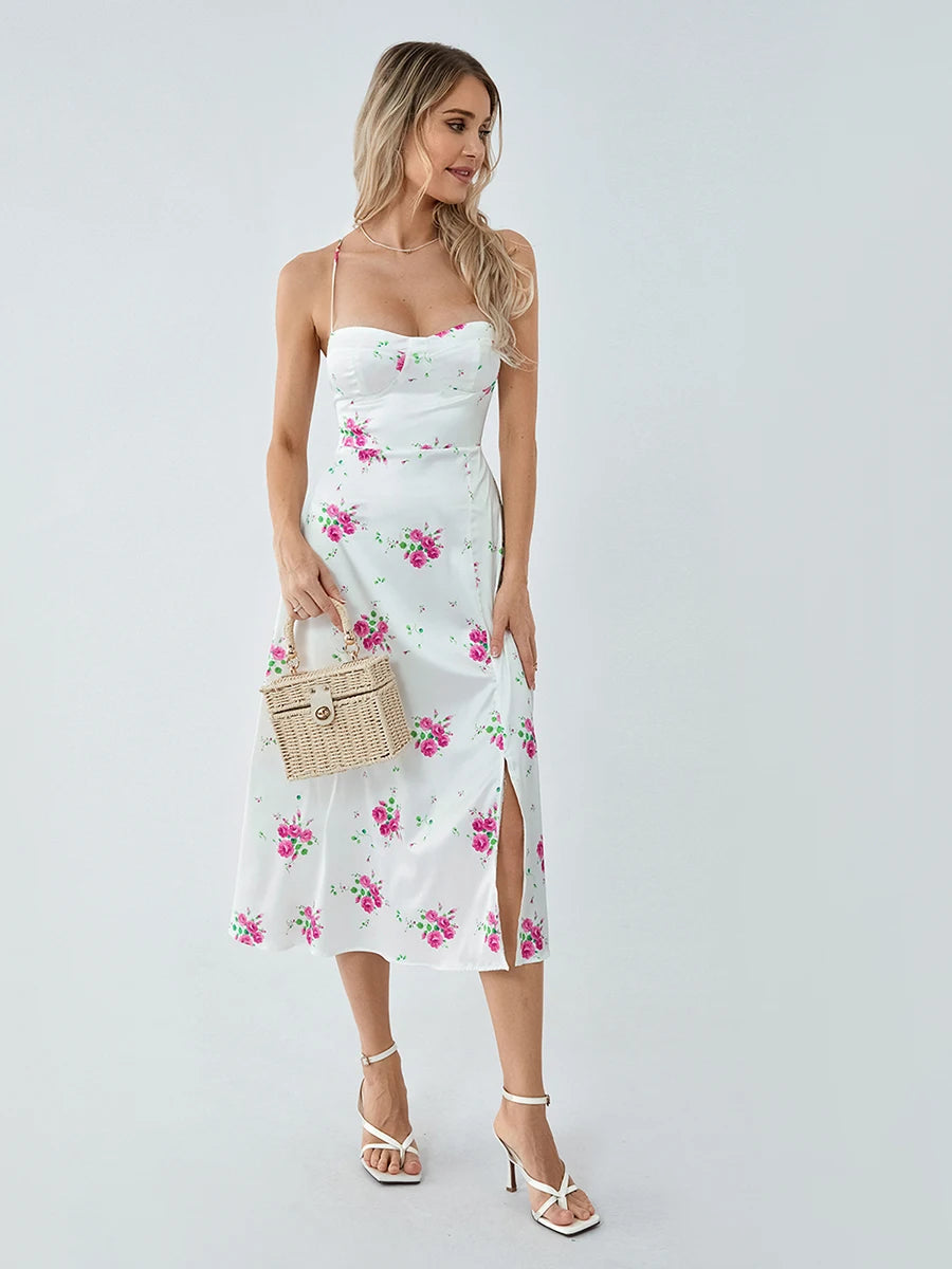 Floral lace-up backless dress for women, perfect for parties. - Image 5