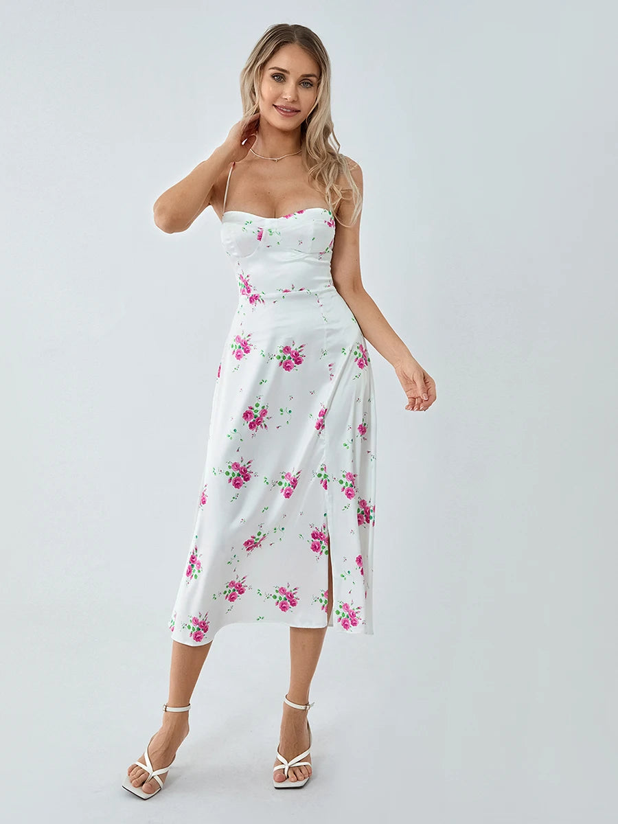 Floral lace-up backless dress for women, perfect for parties. - Image 3