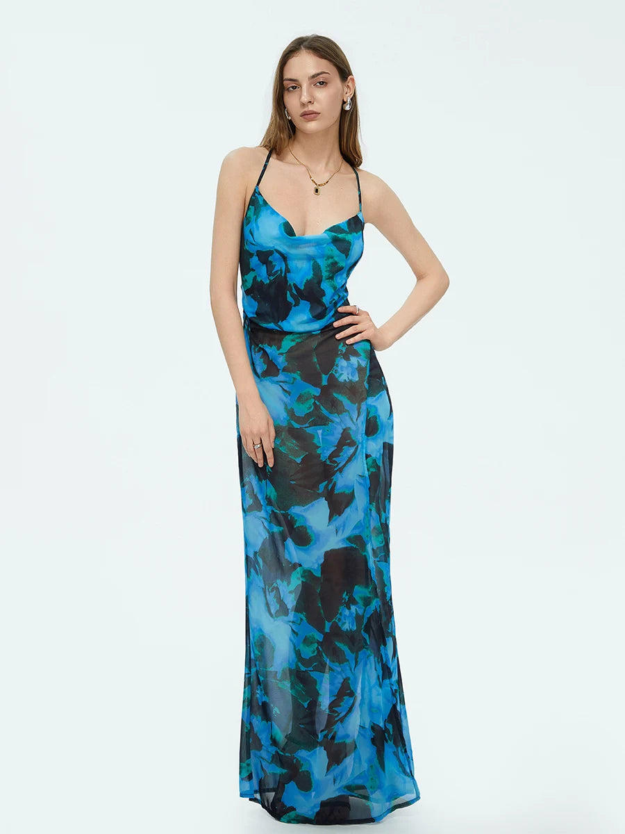 Beach tie-dyed suspender dress with high slit wrapped design - Image 7