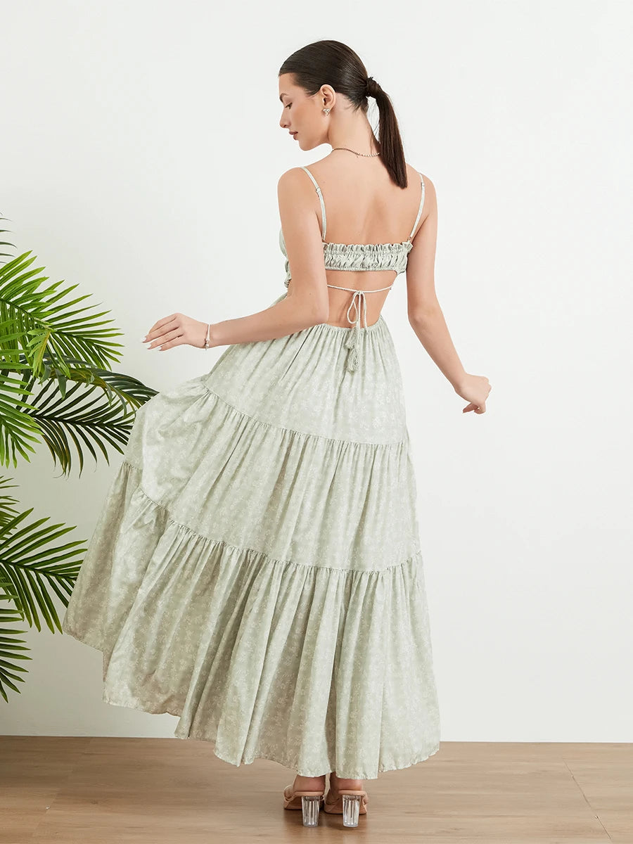 Bohemian Floral Print Backless Swing Dress for Summer Beach Wear - Image 6