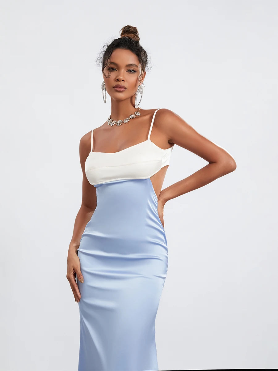 Stylish Backless Contrast Color Wrap Dress for Evening Events - Image 5