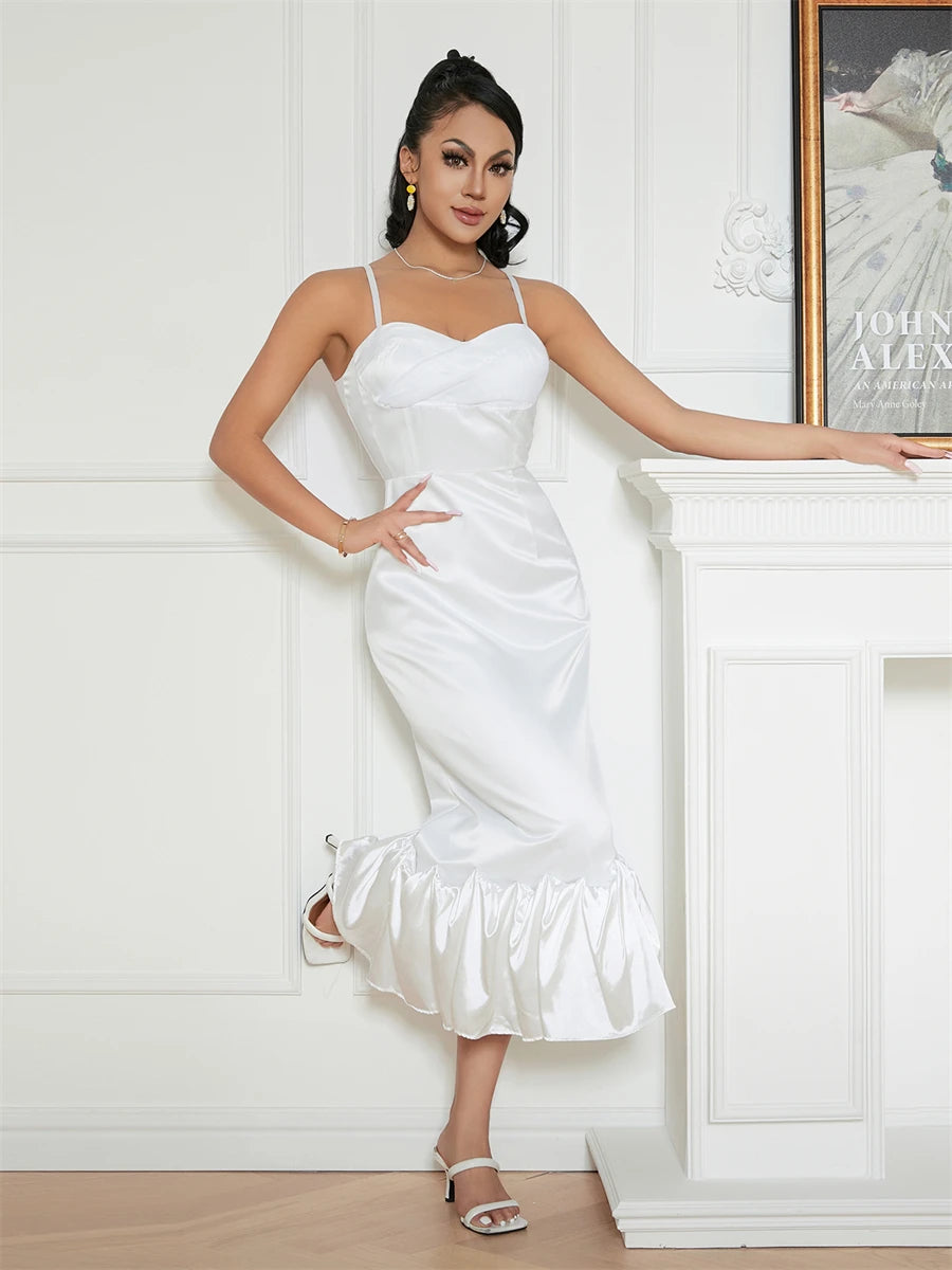 Retro Spaghetti Strap Corset Midi Dress for Party Evening - Image 5