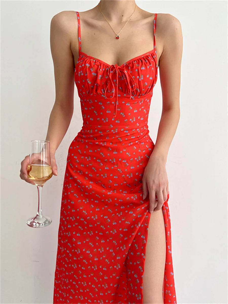 Floral Print Spaghetti Strap Sundress: Summer Sleeveless High Slit - Image 2