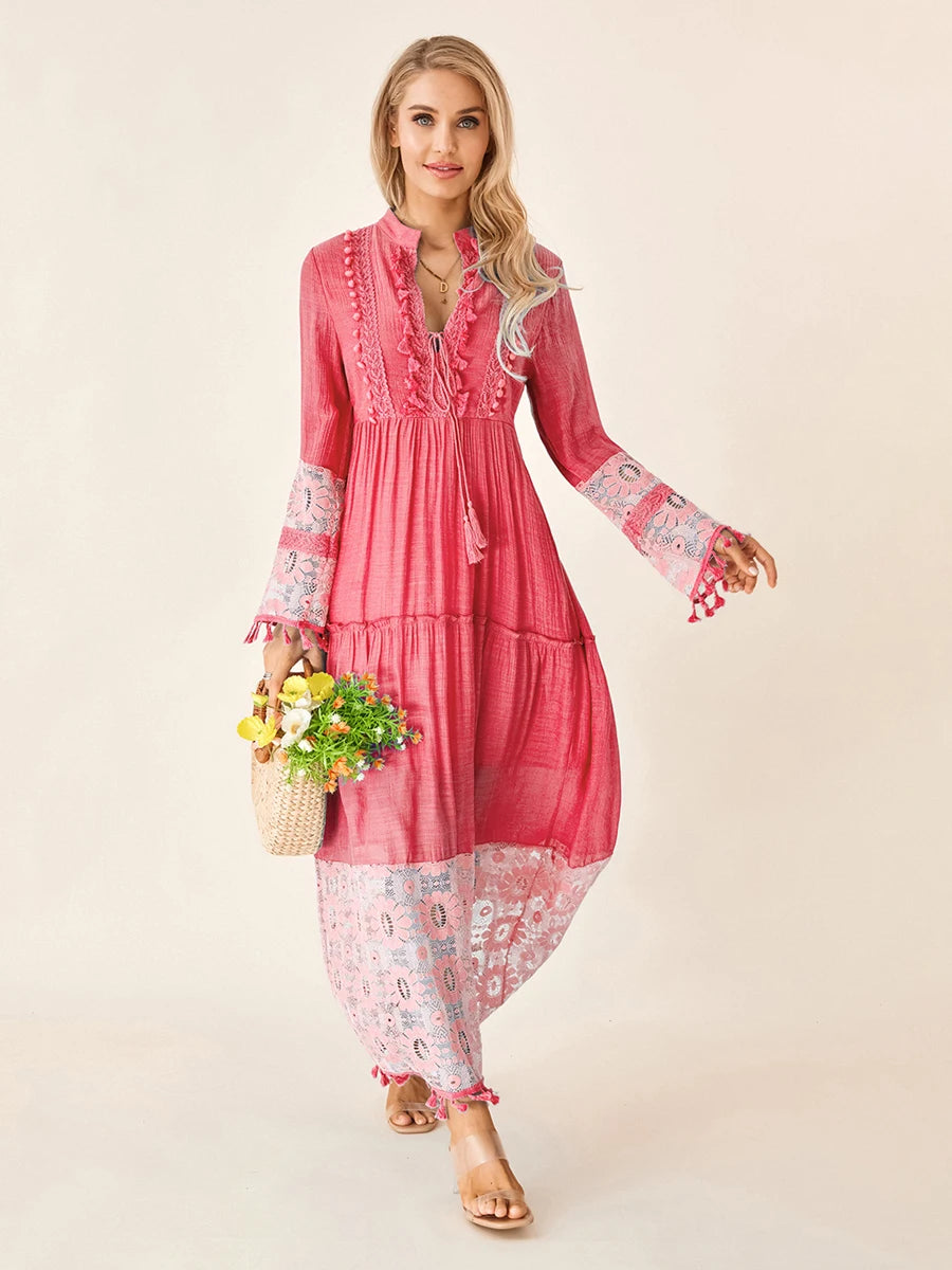 Boho Chic Patchwork Crochet Long Dress for Autumn - Image 10