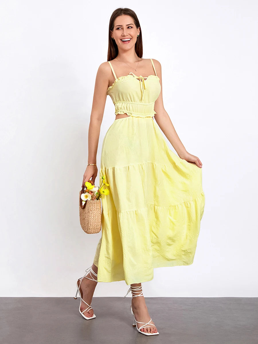 Bohemian Beach Dress with Spaghetti Straps and Ruffle Hem - Image 8