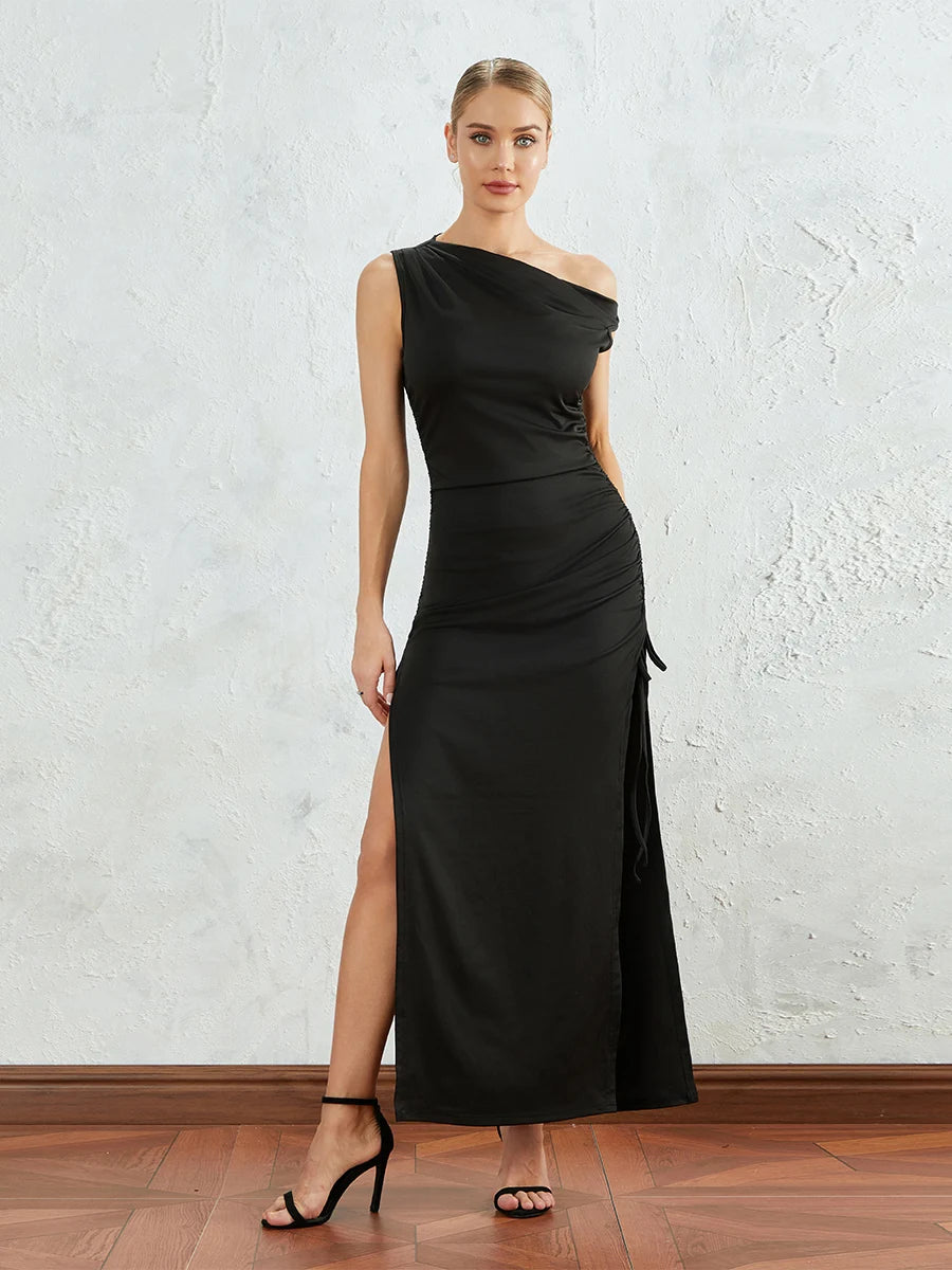 Elegant Black Off-Shoulder High Slit Evening Gown for Women - Image 5