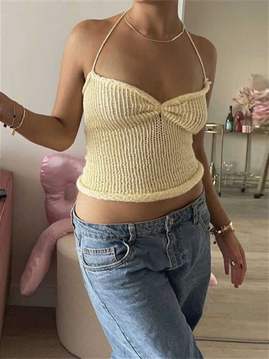 Women's Solid Color Sleeveless Knit Vest Crop Tops - Image 3