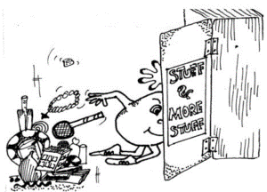 cartoon of sorting out stuff from a storage cupboard