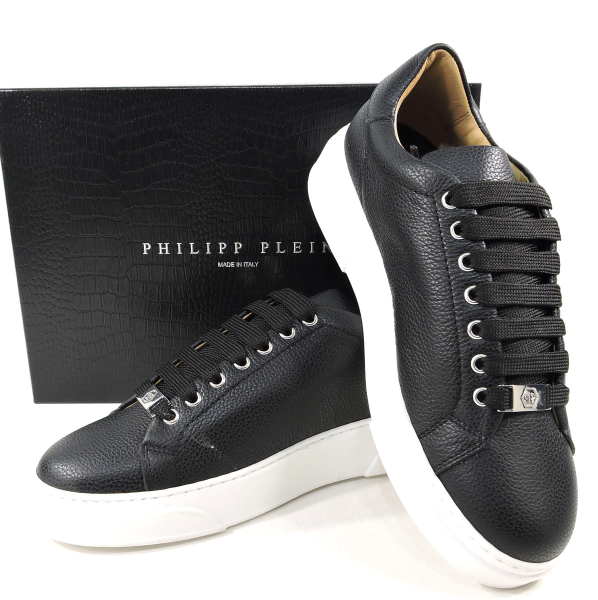 PHILIPP PLEIN 🇮🇹 BLACK LEATHER COMFORT FASHION – Shoes