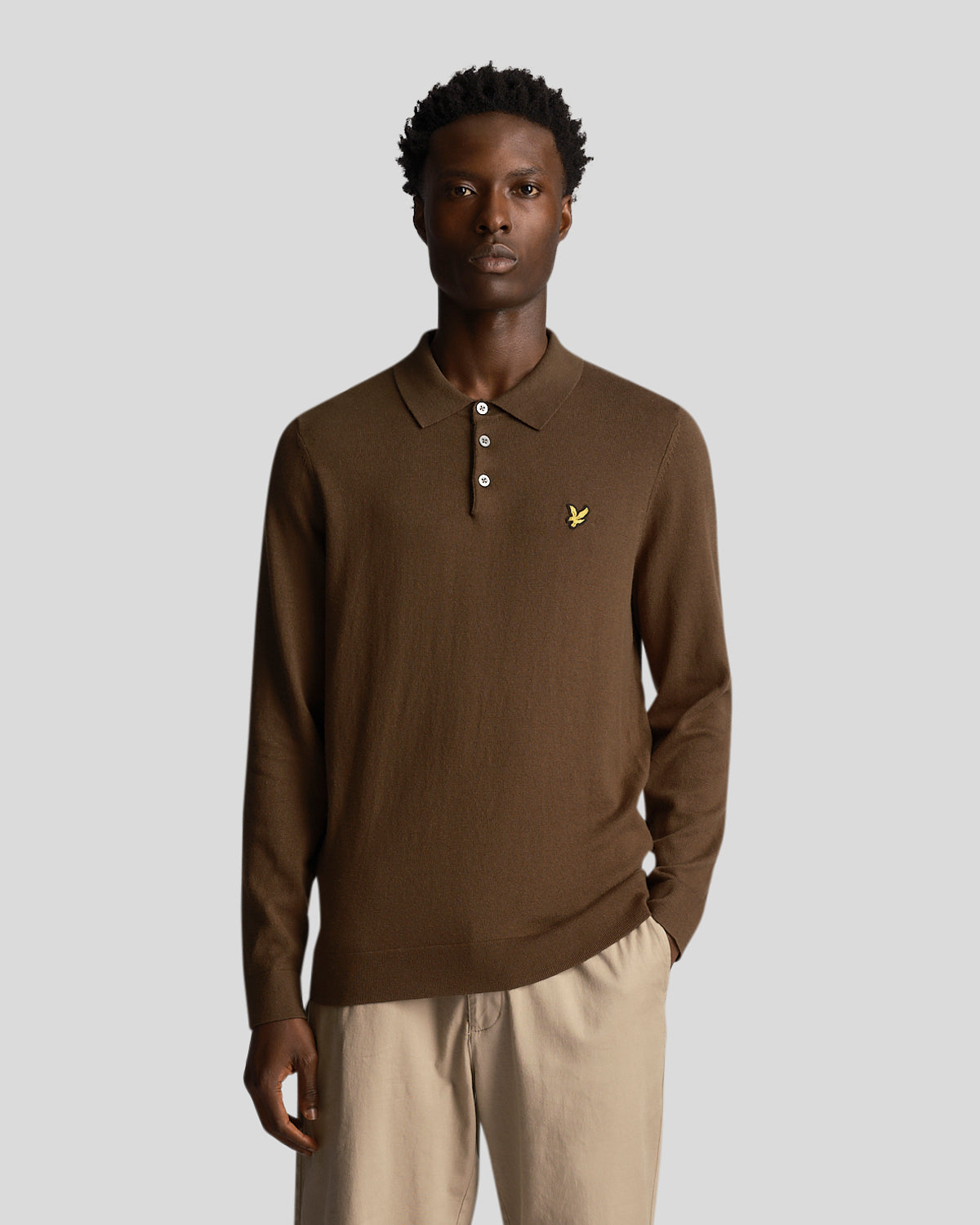 Lyle & Scott Mens Long Sleeve Knitted Polo Shirt in Olive - XXL