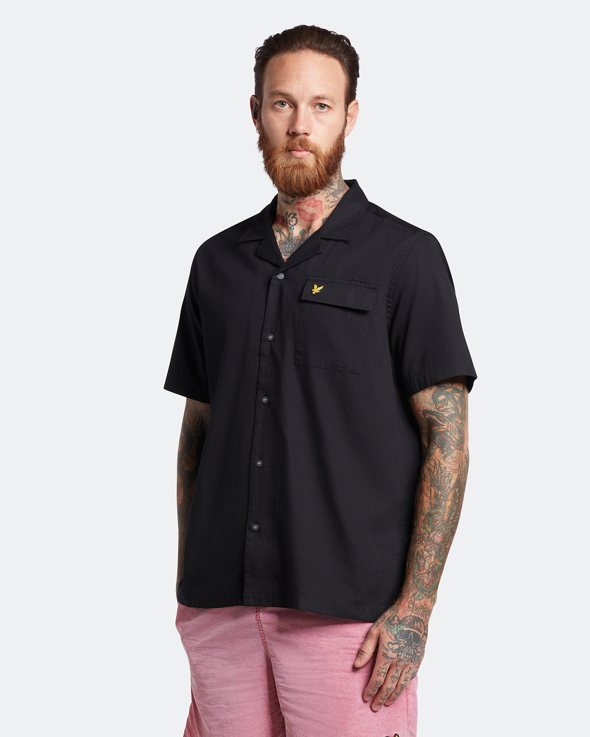 Lyle & Scott Mens Black Texture Revere Collar Shirt  - XXL