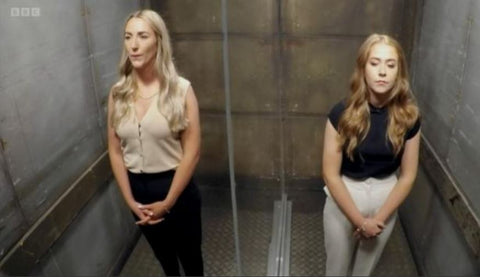 Left to right Alex and Jenny in the Dragons' Den Lift