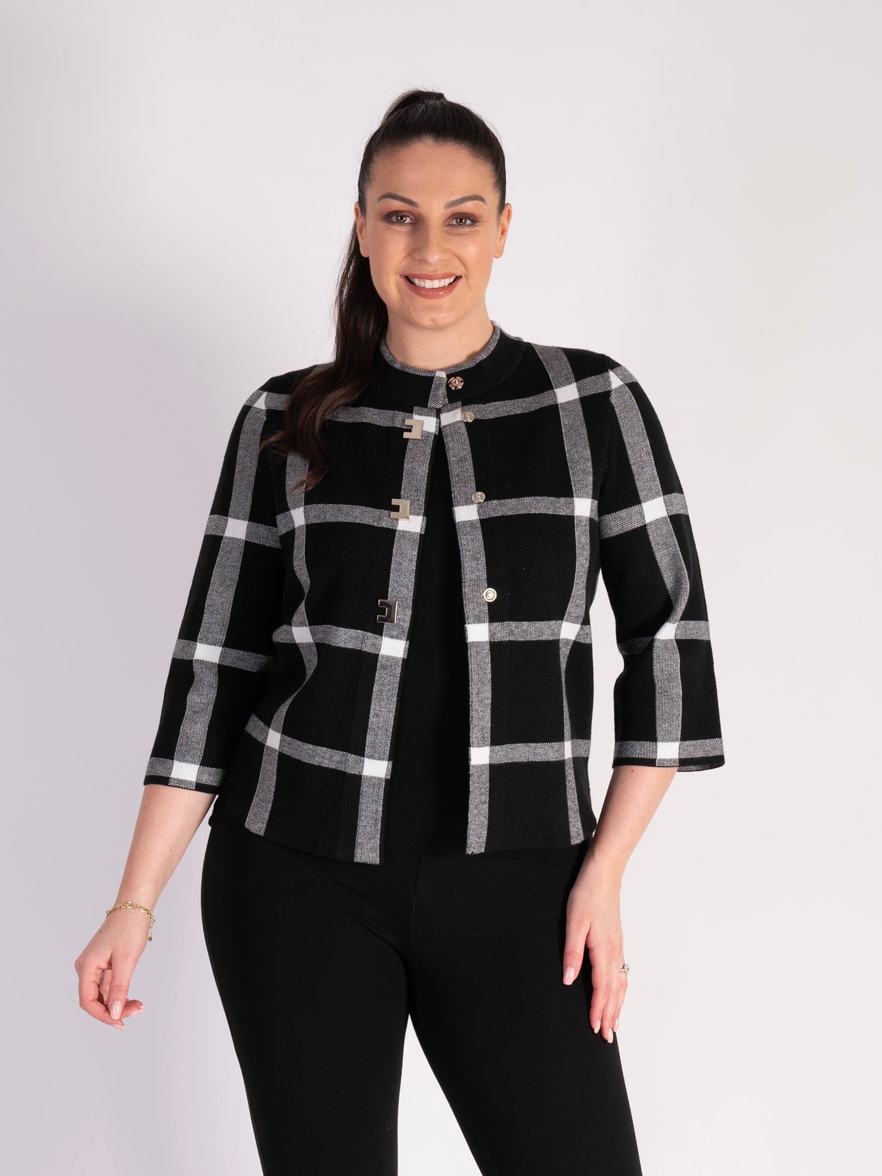 Black/Ivory Checked Short Jacket