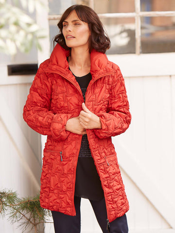 Burnt Orange Embroidered Quilt Hip-length Jacket