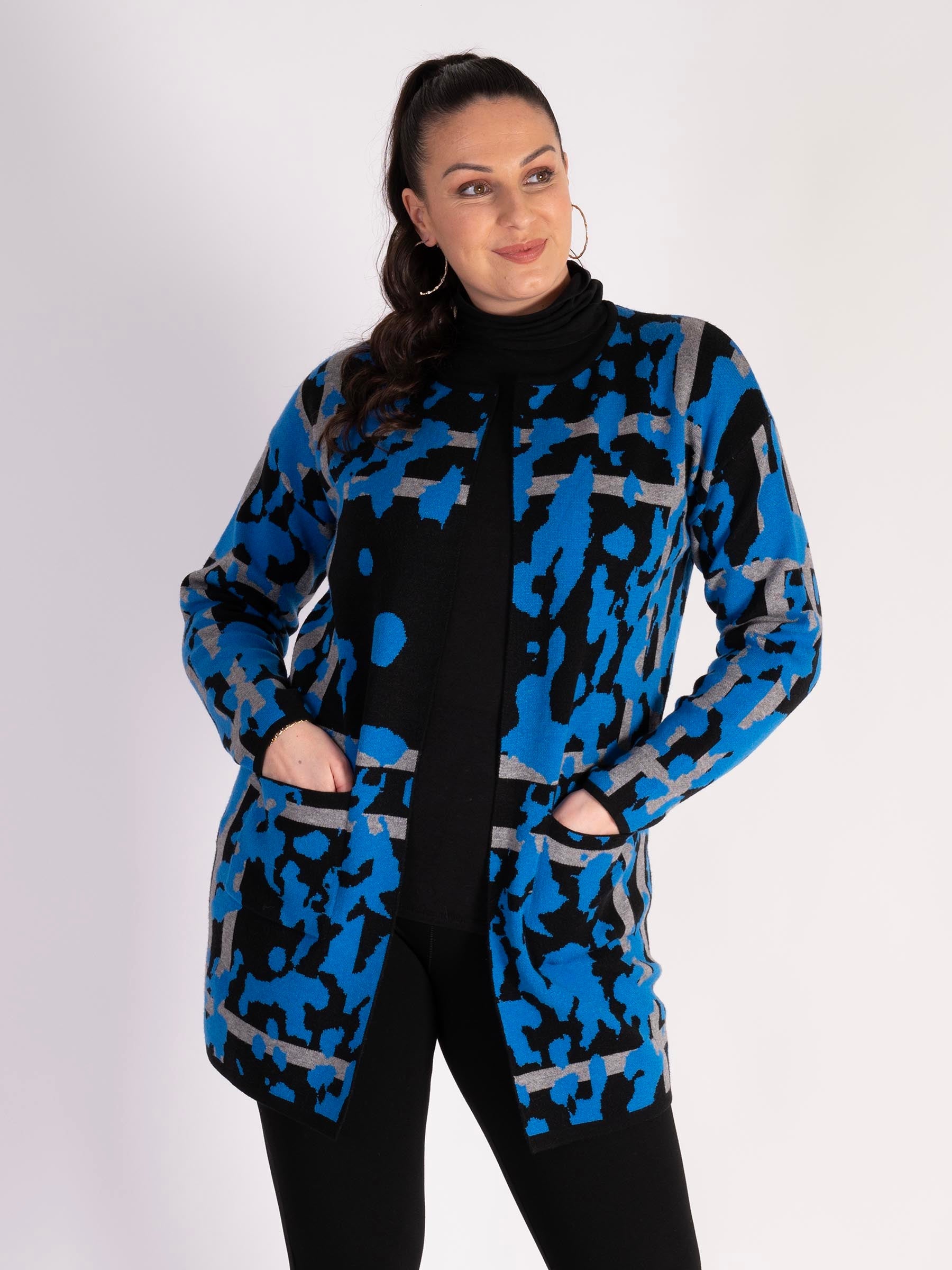 Black/Cobalt Abstract Cardigan