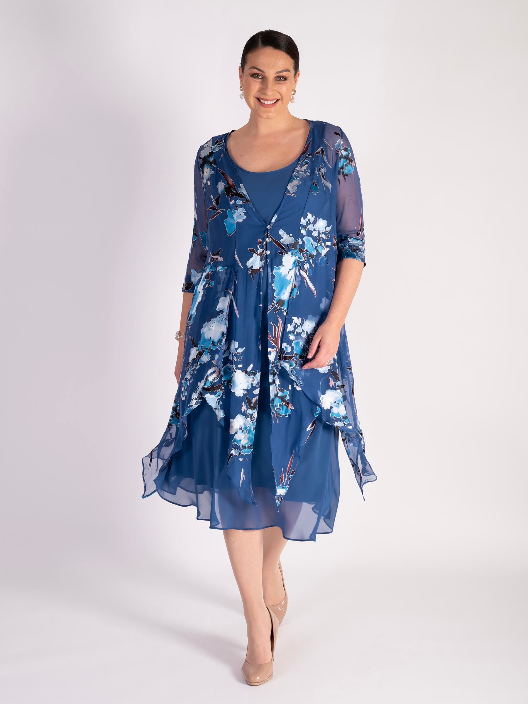 Bluebird Floral Print Silk Devoree Pixie Coat