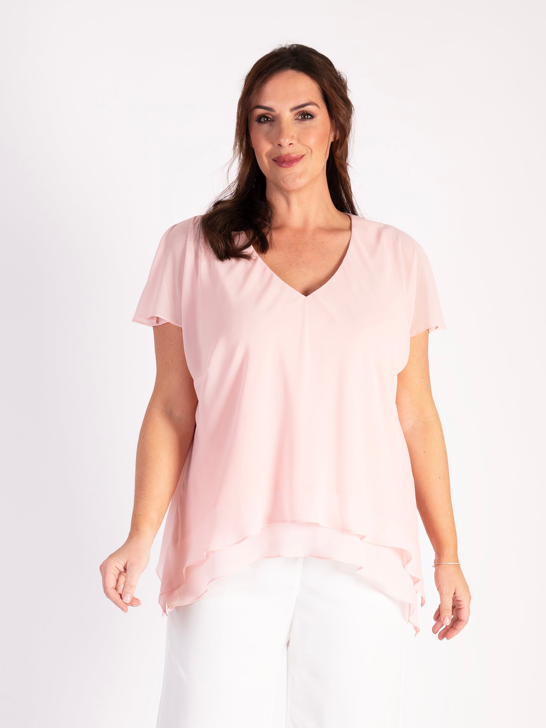 Blossom Double Layer Split Sleeve V-Neck Top
