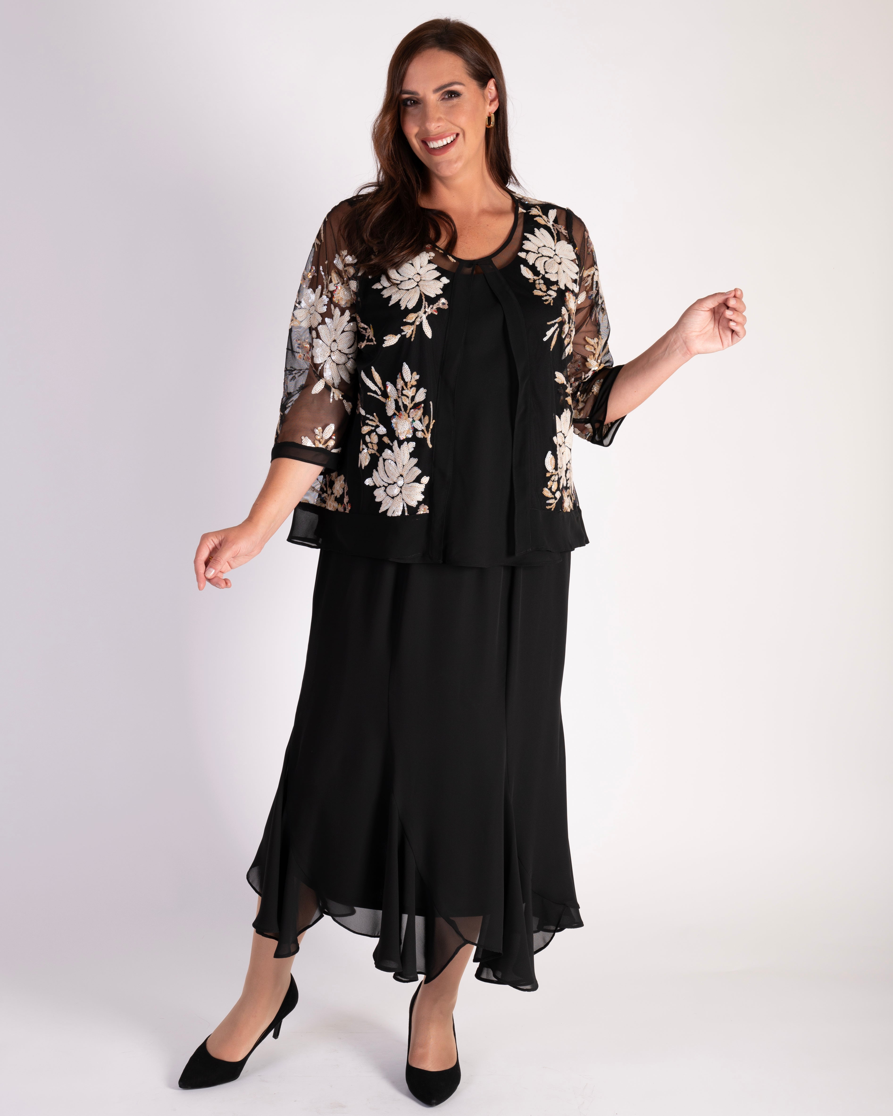 Black Six Panelled Crepe Chiffon Skirt