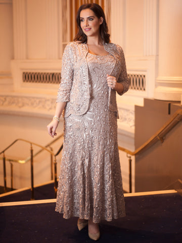 Mink Cornelli Embroidered Lace Dress: