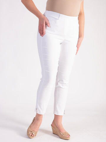 White Bengaline Capri Pants with Circle Lace Side Seam Trim